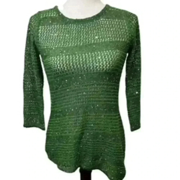 NEW Inc International Green Knit Long Sleeve Sequined Top Women’s Small NWT - Picture 2 of 13